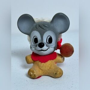 VTG Rubber Vinyl Baby Mouse Christmas Ornament Felt Santa Hat